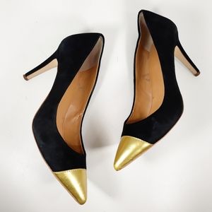 J Crew Shoes Sz 8M Black Suede Gold Toe Pumps